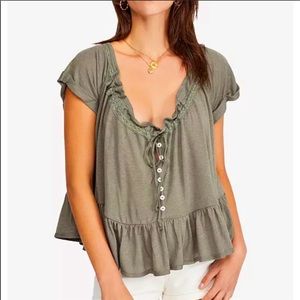 Free People Sage Green Peasant Top Size Medium